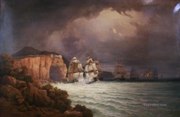 Buque de guerra Painting - Batalla naval Combat du Romulus